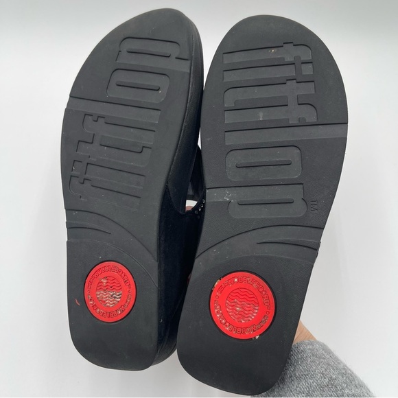 FitFlop Womens Size 9 Flare Suede & Rhinestone Thong Sandals Wedge Comfort - Picture 10 of 12